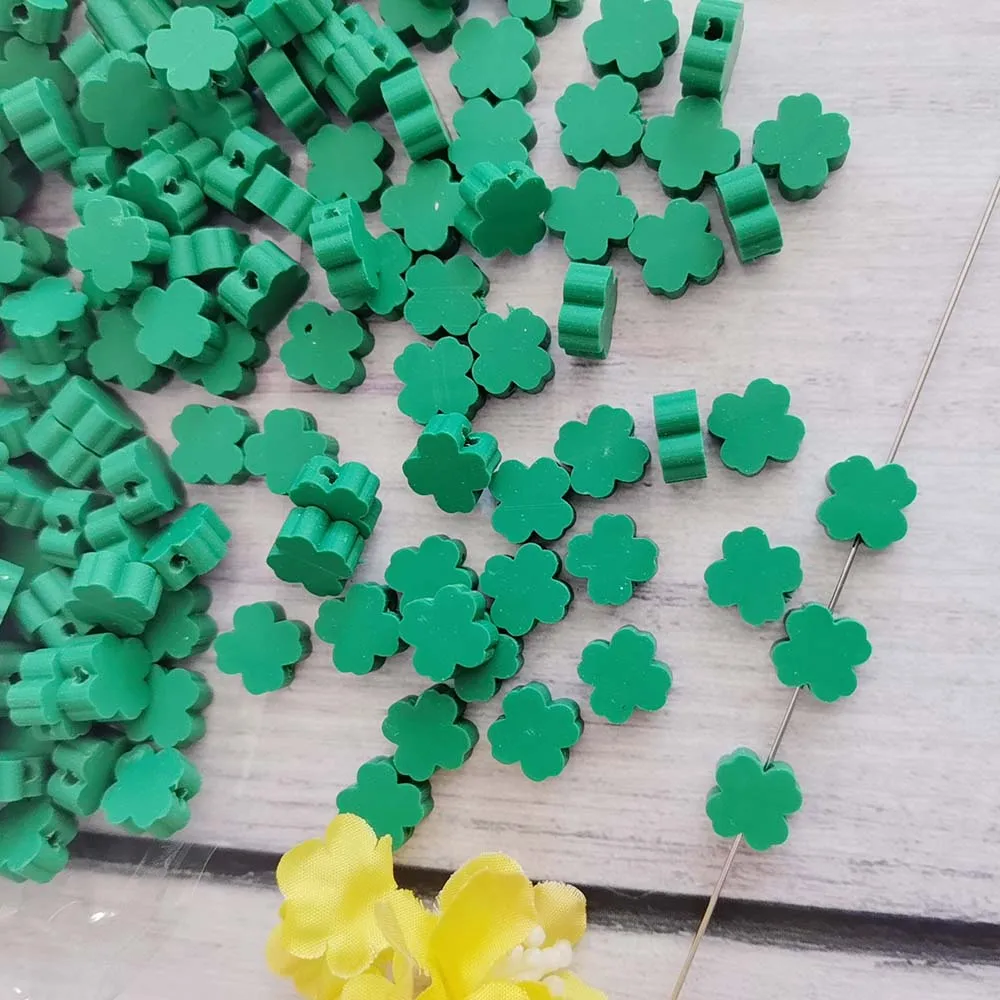 1000pcs 10mm Four Leaf Clover Beads Green  Clay Polymer Beads Spacer Loose Beads for Jewelry Making DIY Handmade Bracelet