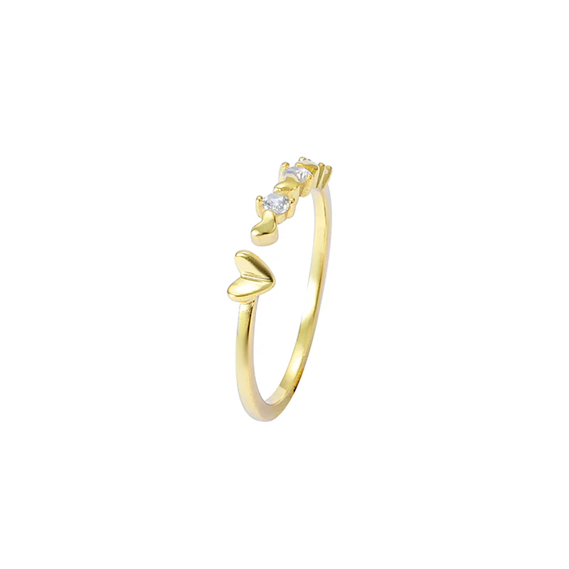 

Minimalist Adjustable Thin Rings Gold Plated 925 Sterling Silver Zircon Heart Gold Rings for Women