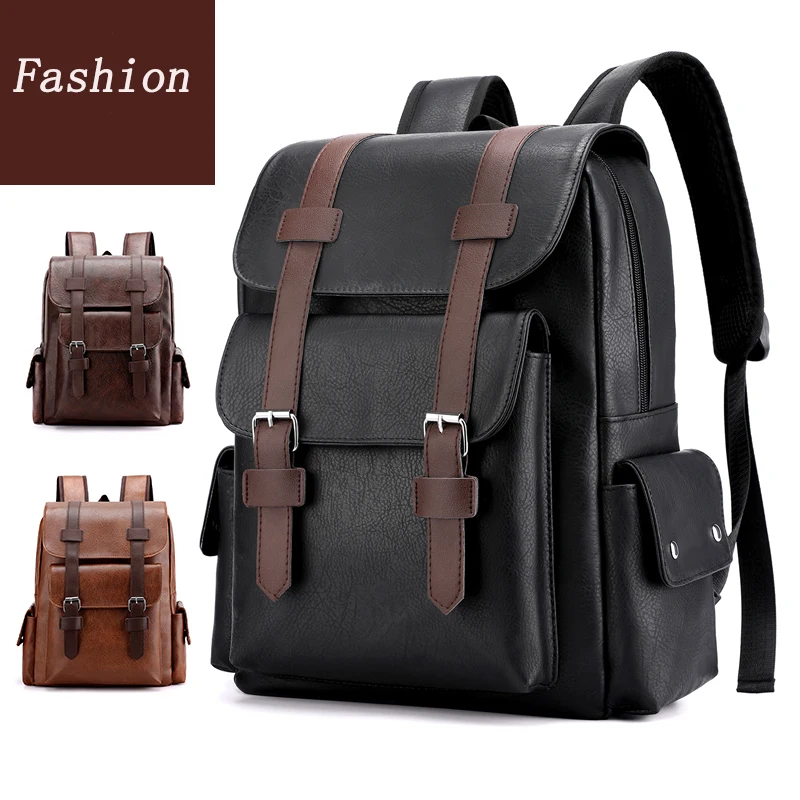 

High Quality PU Leather Custom Vintage Laptop Backpack Travel Business Large Capacity Stylish Back bag for Men