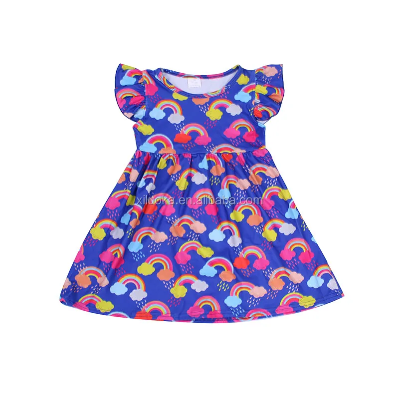

Sweet Lovely Dresses Soft Baby Clothes Girls Short Sleeve Rainbow Summer Dresses, Picture