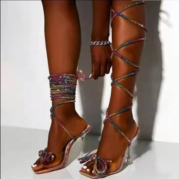 

Lace Up Long Knee Heels Sandals Women'S Pumps Kitten Heel Shoes For Ladies, Black, white