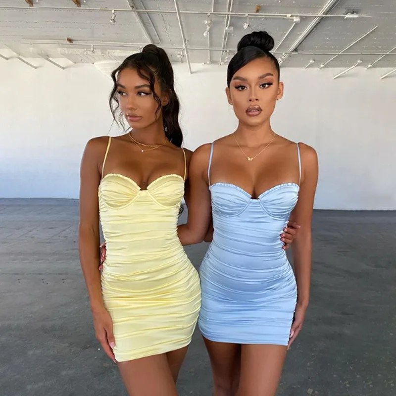 

Explosive fashion women's satin sexy breast-wrapped wild strap dress summer fresh female skirt