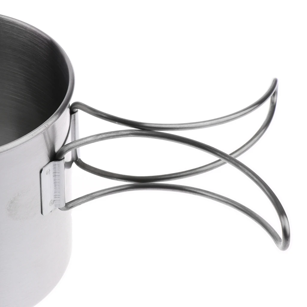 500ml Stainless Steel Backpacking Camping Cup Pot Bowl with Folding Handle 