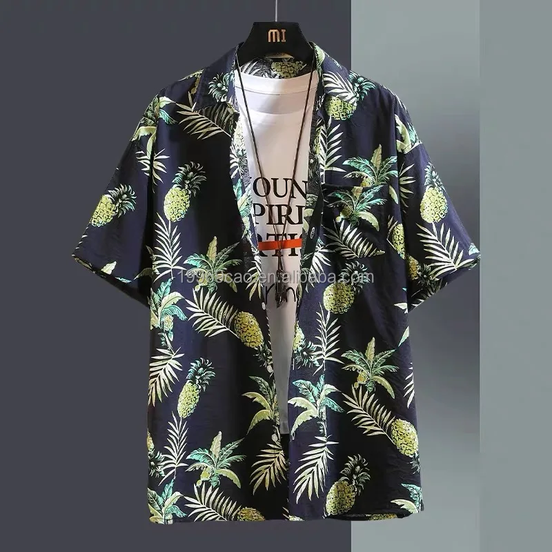 

2022 new fashion design bright tropical flowers summer plain printed short sleeved men's shirts wholesale, Custom color