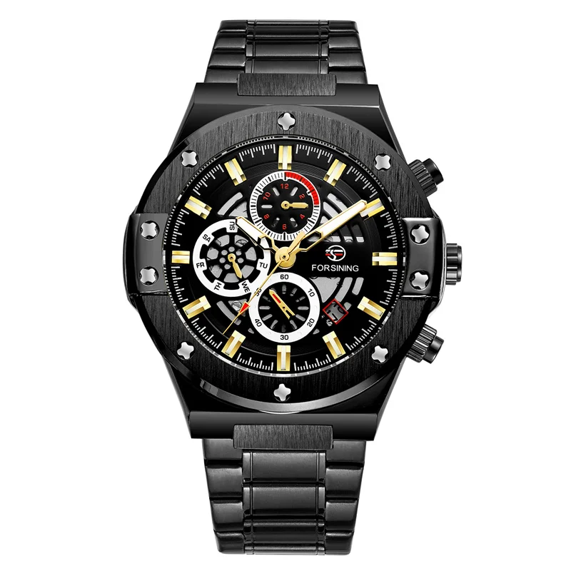 

Dropshipping Forsining Calendar Stainless Steel Men Mechanical Automatic Wrist Watch Top Brand Luxury Military Sport Male Clock