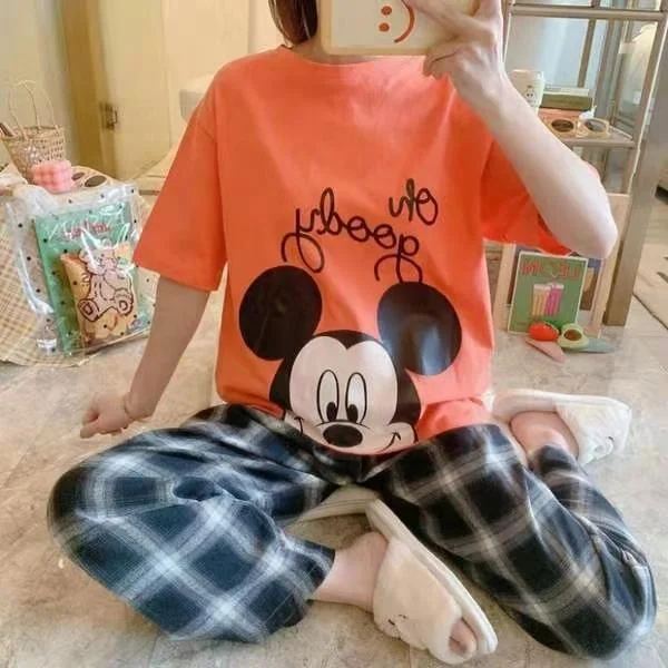 

2021 High Quality Milk Silk Sleepwear Pajamas Set Womens Fashion Cartoon Printing