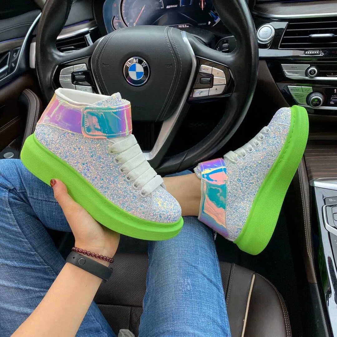 

2021 new best quality Sequins sneakers man's sports shoes women Thick soled high top casual shoes EU35-EU46