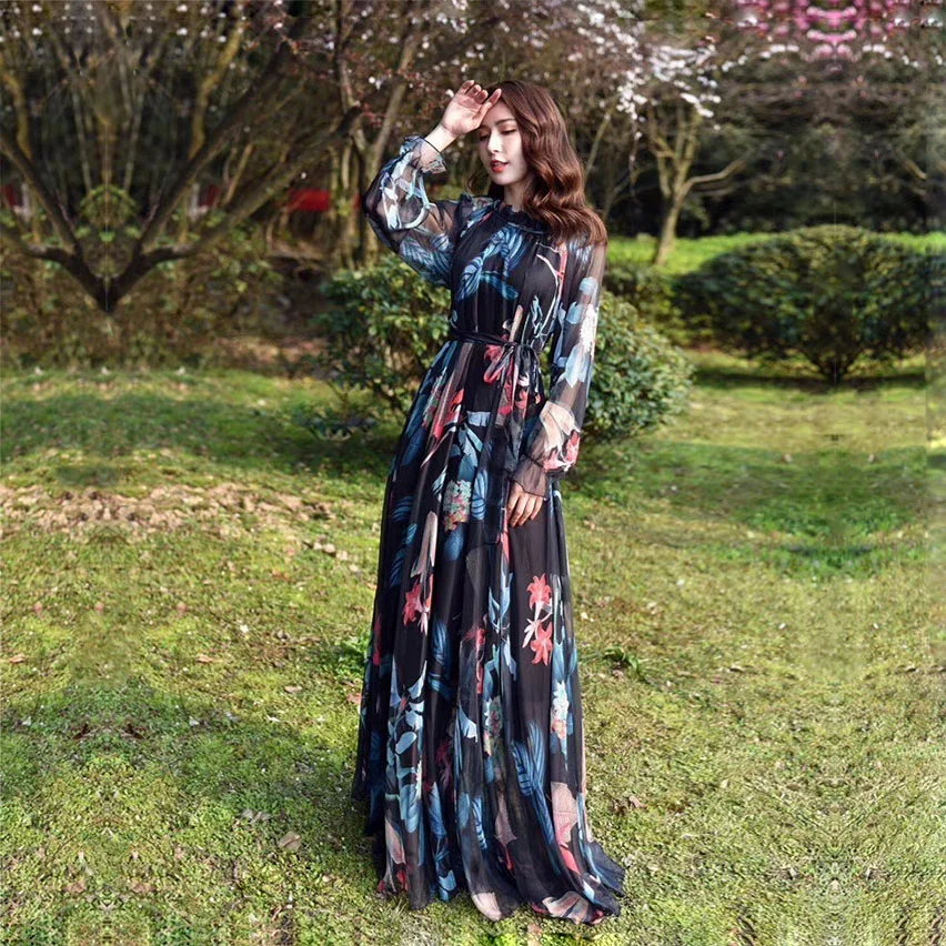 

Round Collar Wholesale Summer Clothing Black Women Dresses Boho, Black rainforest