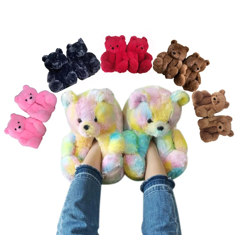 

teddy bear slippers thickened plush slippers in winter keep warm cute comfortable slippers
