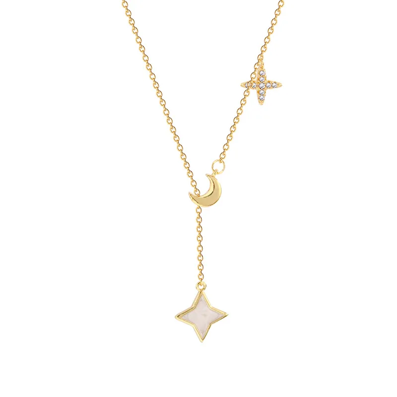 

New Fashion 2021 design with Color preserving electroplating star moon accessory alloy charm necklace women jewelry