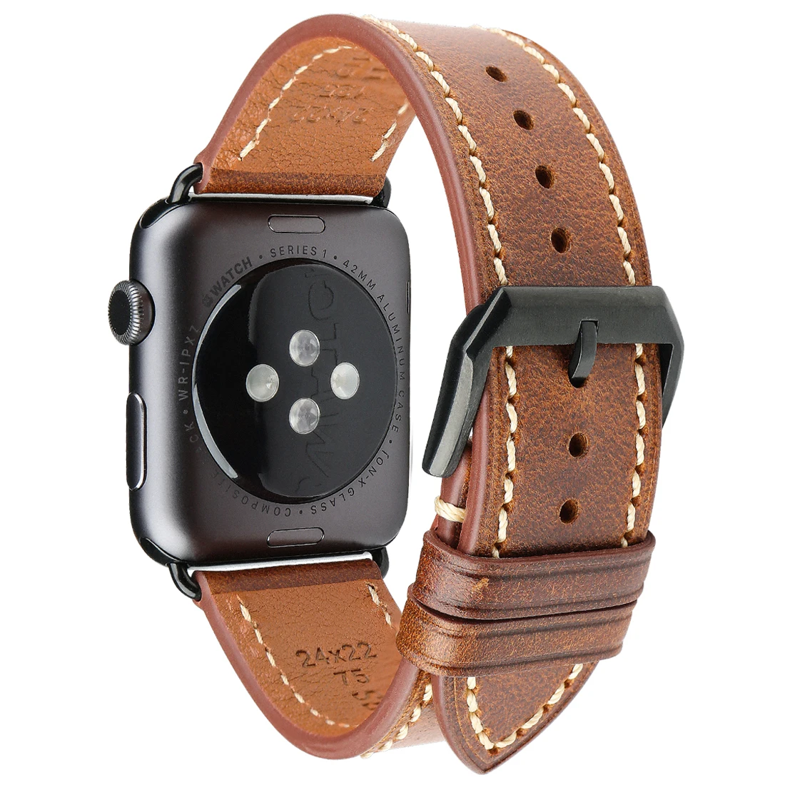 

Amazon Hot Selling Vintage Leather Watch Bands for Apple Watch 44mm 42mm 40mm 38mm Wholesale Calf Leather Watch Strpa for iWatch, Light brown, dark brown, black