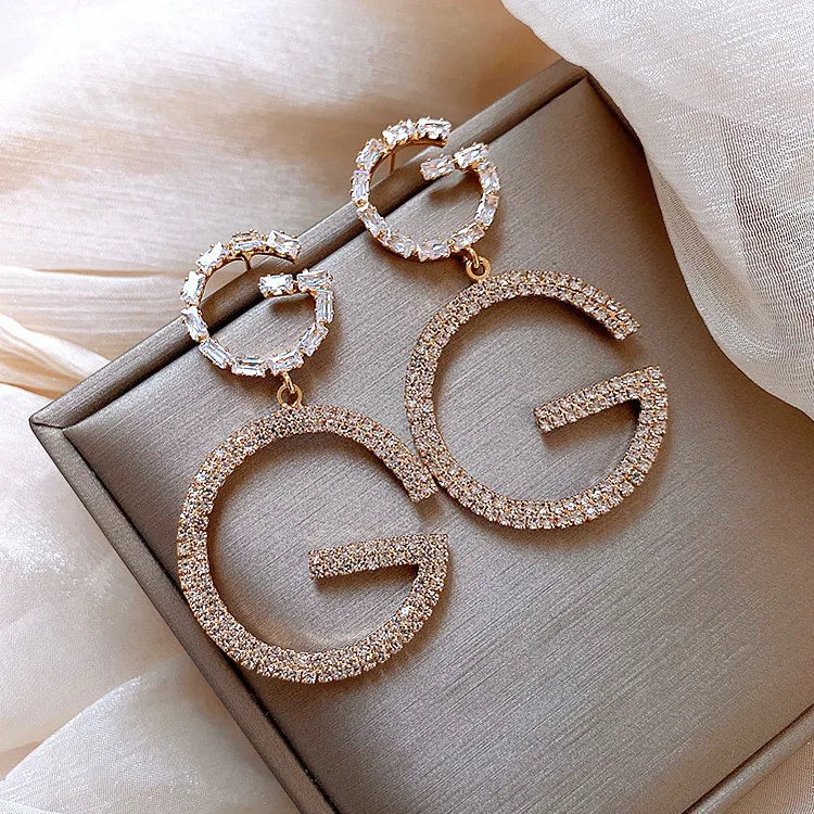 

European and American style earrings full diamond large G personalized trendy earrings 2021 new earrings