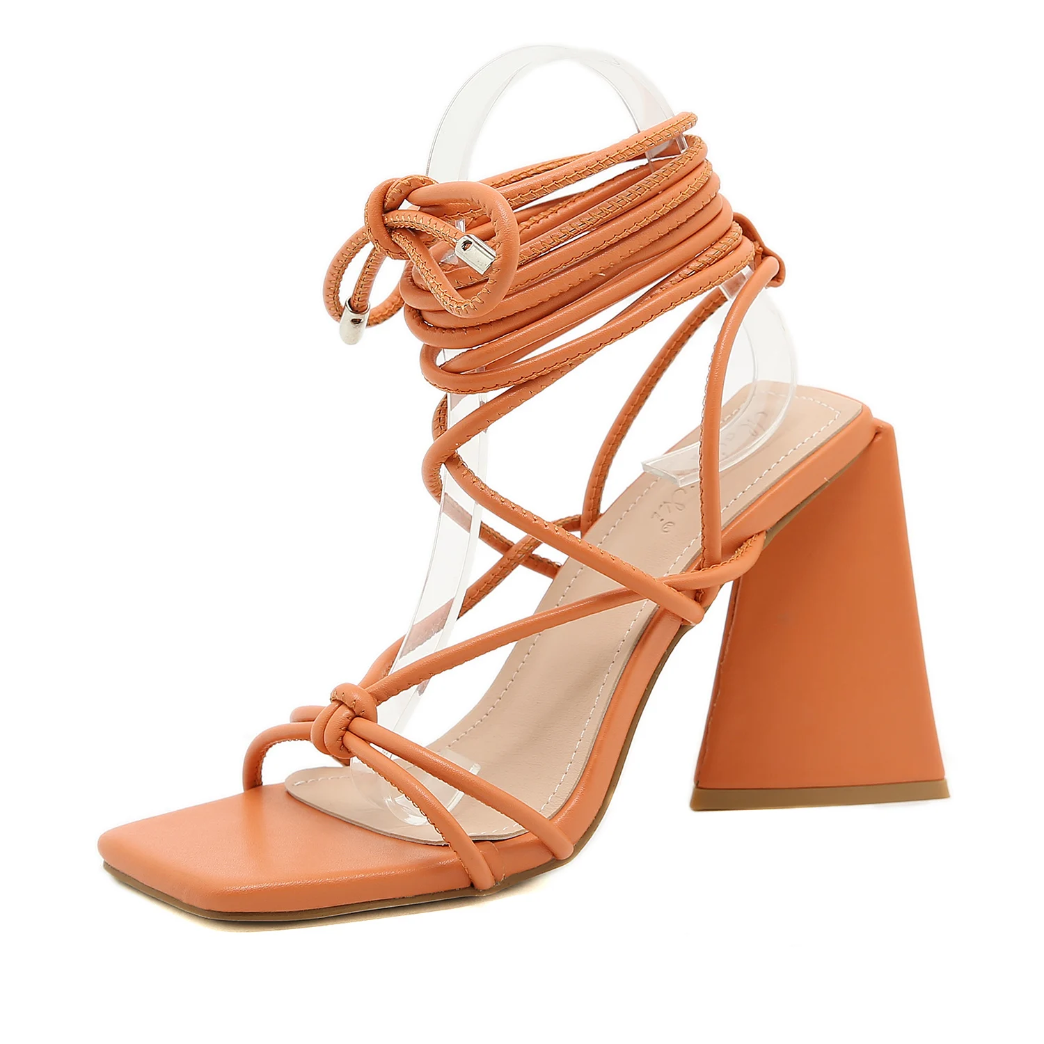 

11CM Blue Orange Strappy Sandales Chaussures Dames Summer Sandal Block High Lace Up Heel, Orange, blue, nude, black