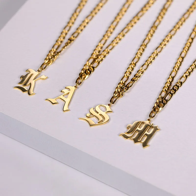 

Greek Letter Necklace Gold Stainless Steel Old English Initial Letter Necklace Chain Birthday Gift Women Jewelry