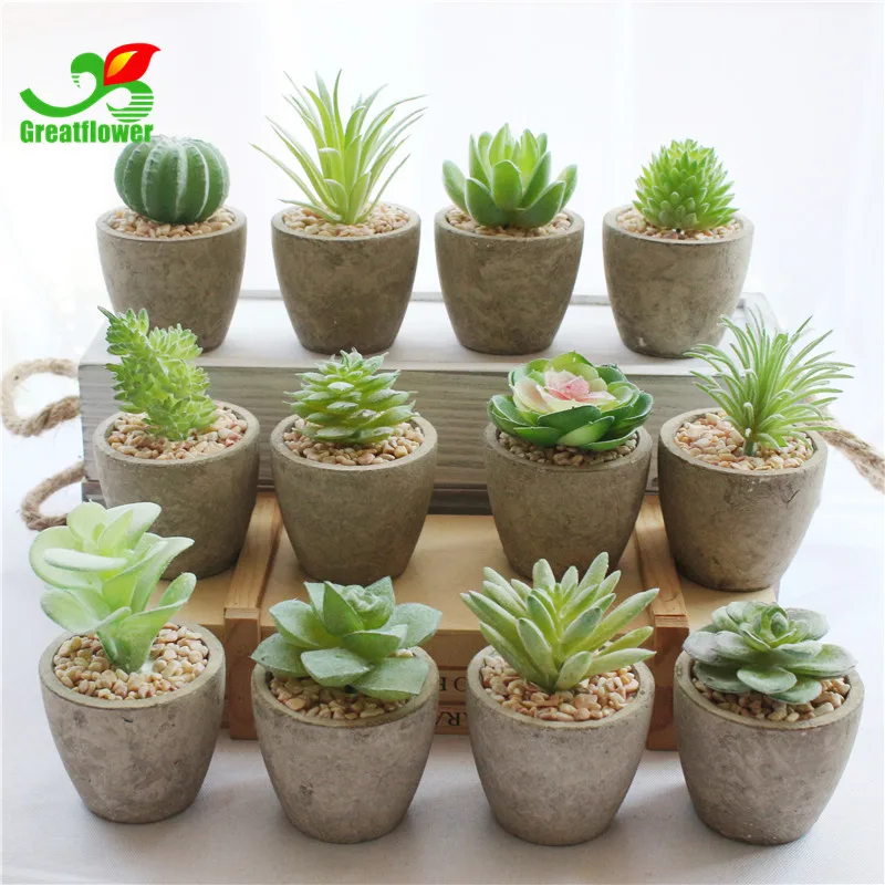 

Flocking Mini Artificial Succulent Plants with recycling pulp pot, Customized