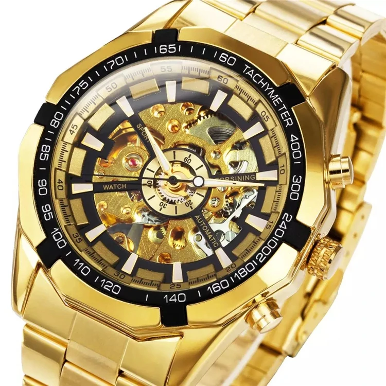 

FORSINING GMTS101 Skeleton Automatic Mechanical Gold Skeleton Vintage Watch Mens Watches Top Brand Luxury watch, 12 colors
