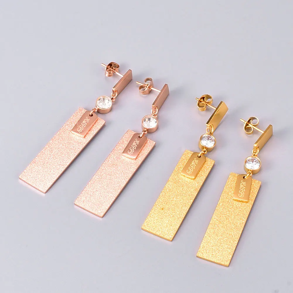 

Fashion Statement Stainless Steel Matte Rectangle Dangle Earring New Design Titanium Steel Two Tone Rectangle Drop Stud Earring