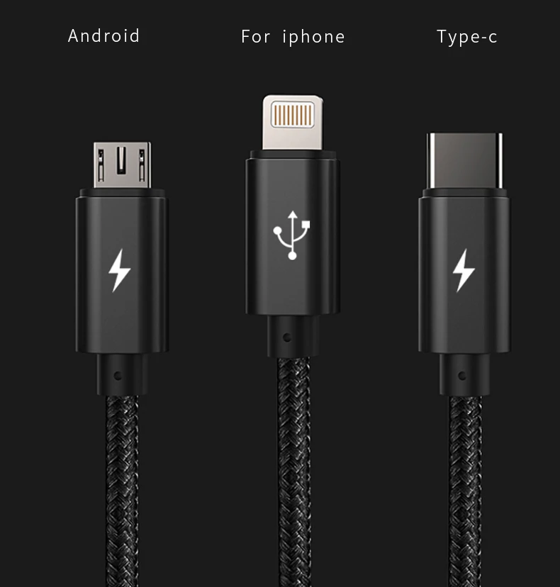 2019Laimoda Charging Fast 1.2M Long Bride cable Micro Portable Android Data Line Type-C 3 In 1 Usb Charger