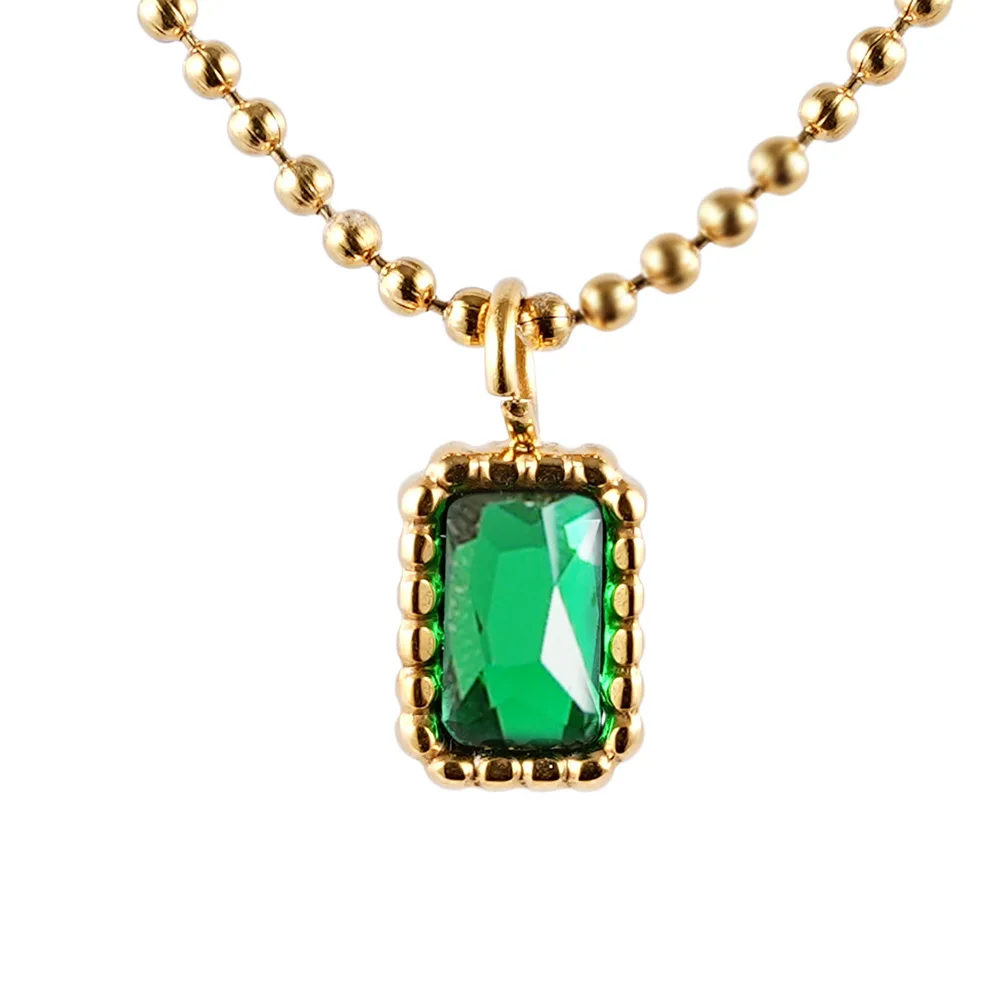 

Hot Selling Fashion Emerald Zircon Micro Setting Necklace Titanium Steel Plated 18k Women's Real Gold Necklace