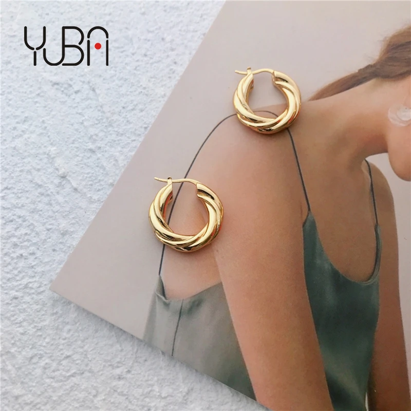 

High Quality 18K Gold Plated Twisted Brass Hoop Earring Gold Jewelry Wholesale