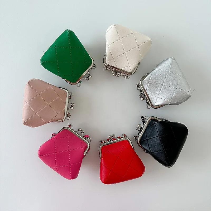 

New Hot Sale Green Mini Rhombus Snap Clip Bag Neon Color Chain PU Small Bag Girls Metal Open Messenger Bag