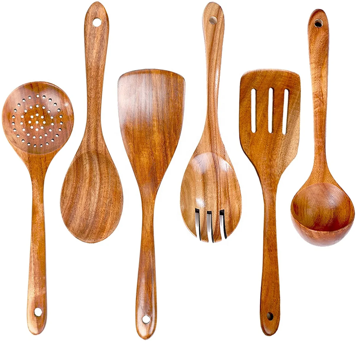 

6 pieces premium organic natural teak wooden cooking kitchen spatula spoon accessories utensils tools set for cookware
