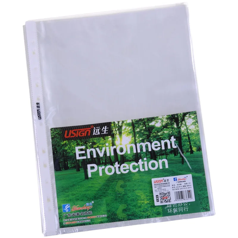 
US-LW110 Paper Protector 11 Holes Punched Sheet Protector Plastic Binder Sleeves Clear Page Top Loading Paper Protector 