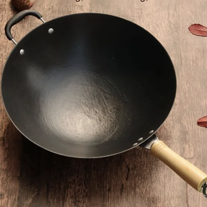 

Classic and durable wok burner carbon wok cast iron wok with wooden handle, Stainless steel color