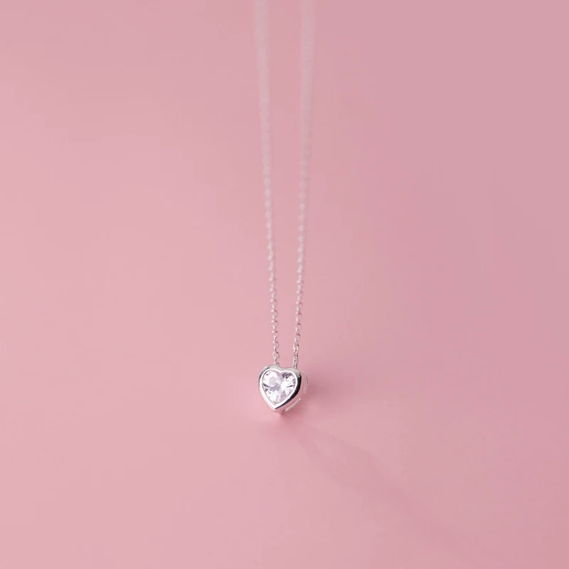 Simple Cubic Zircon Heart Shape Wedding Pendant 925 Sterling Silver Necklaces Wholesale Gifts