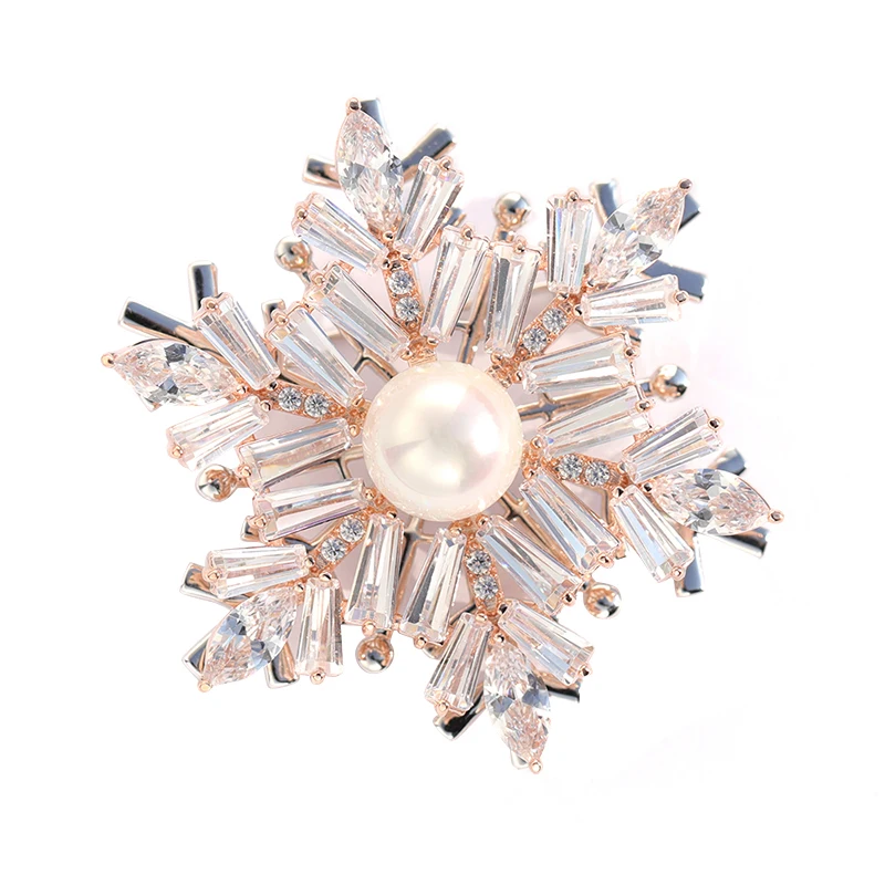 

2020 Fashion New Design Charm Snowflake Rose Gold Pearl Channel Brooch Jewelry Beaded For Women