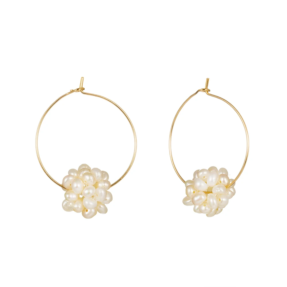 

Handmade DIY Natural Pearl Ball Gold Hoop Earrings For Woman Jewelry
