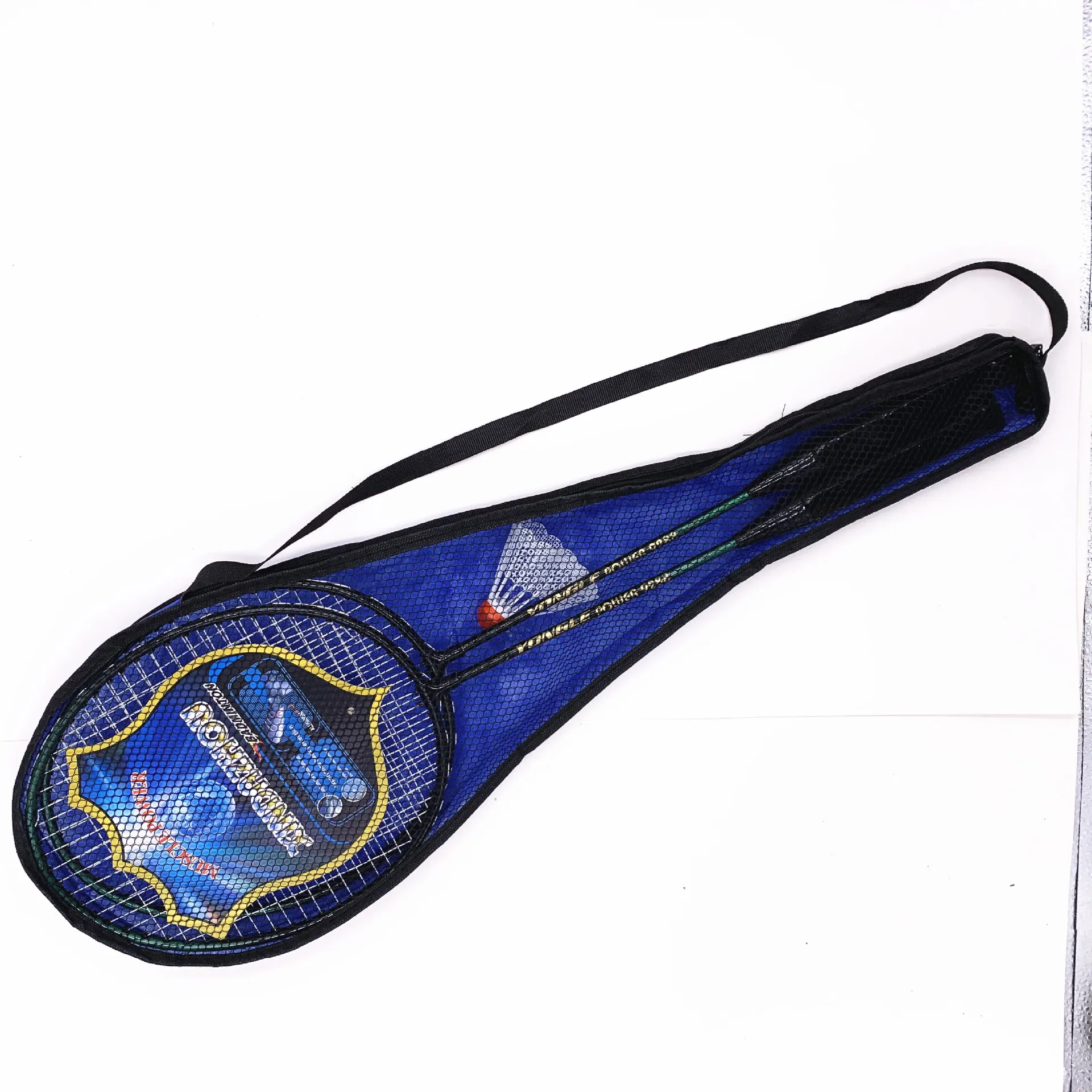 

Iron alloy badminton racket beginners sets of rackets with non woven bag amateur training rackets, Blue