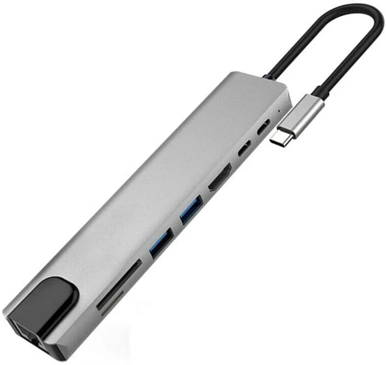 

8-in-1 Type C USB 3.0 4K Video Adapter RJ45 Adapter HUB Multi-Function Type C Usb Hub 12 in 1 Type C Adapter, Gray ,silver