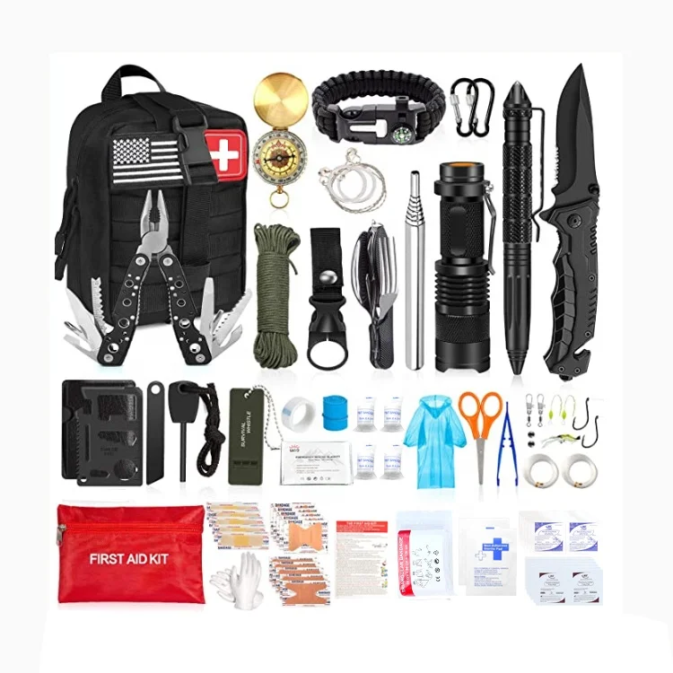 

Tactical outdoor survival kit military first aid kit hiking camping fishing emergency kit with medical equipment, Camo/black/red/orange/acu