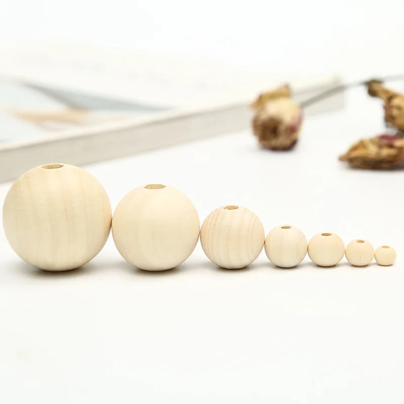 

Boho Unfinished Natural Wooden Loose Beads Home Decor Car Seat Cushion Jewelry Toy Accessories DIY Projects Round Wood Beads, Picture shows