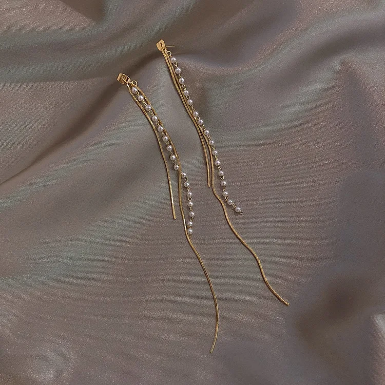 

14.5cm long pearl chain drop earring