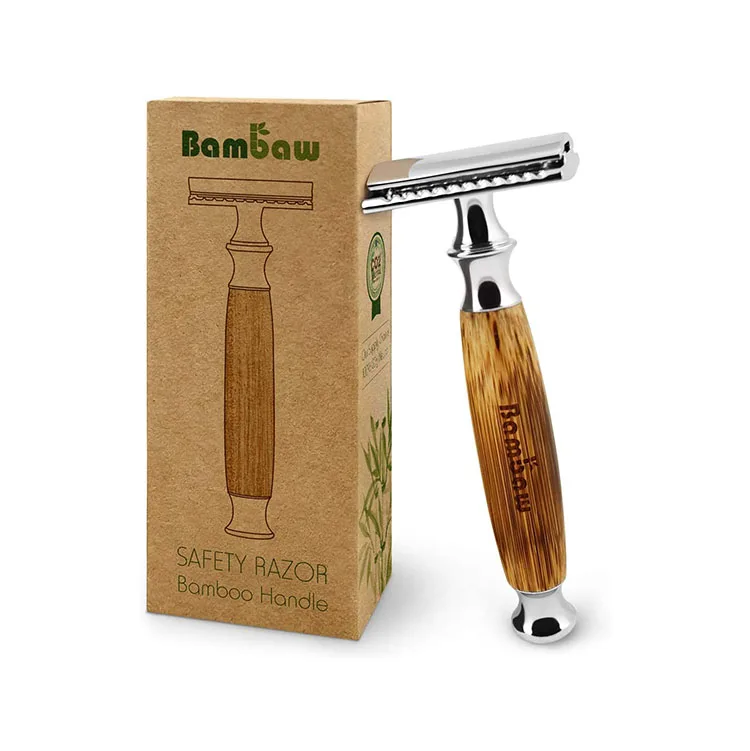 

ChromeMetal Double Edge Durable Black Eco-Friendly Metal Natural Bamboo Handle Wooden Safety Razor, Natural bamboo color