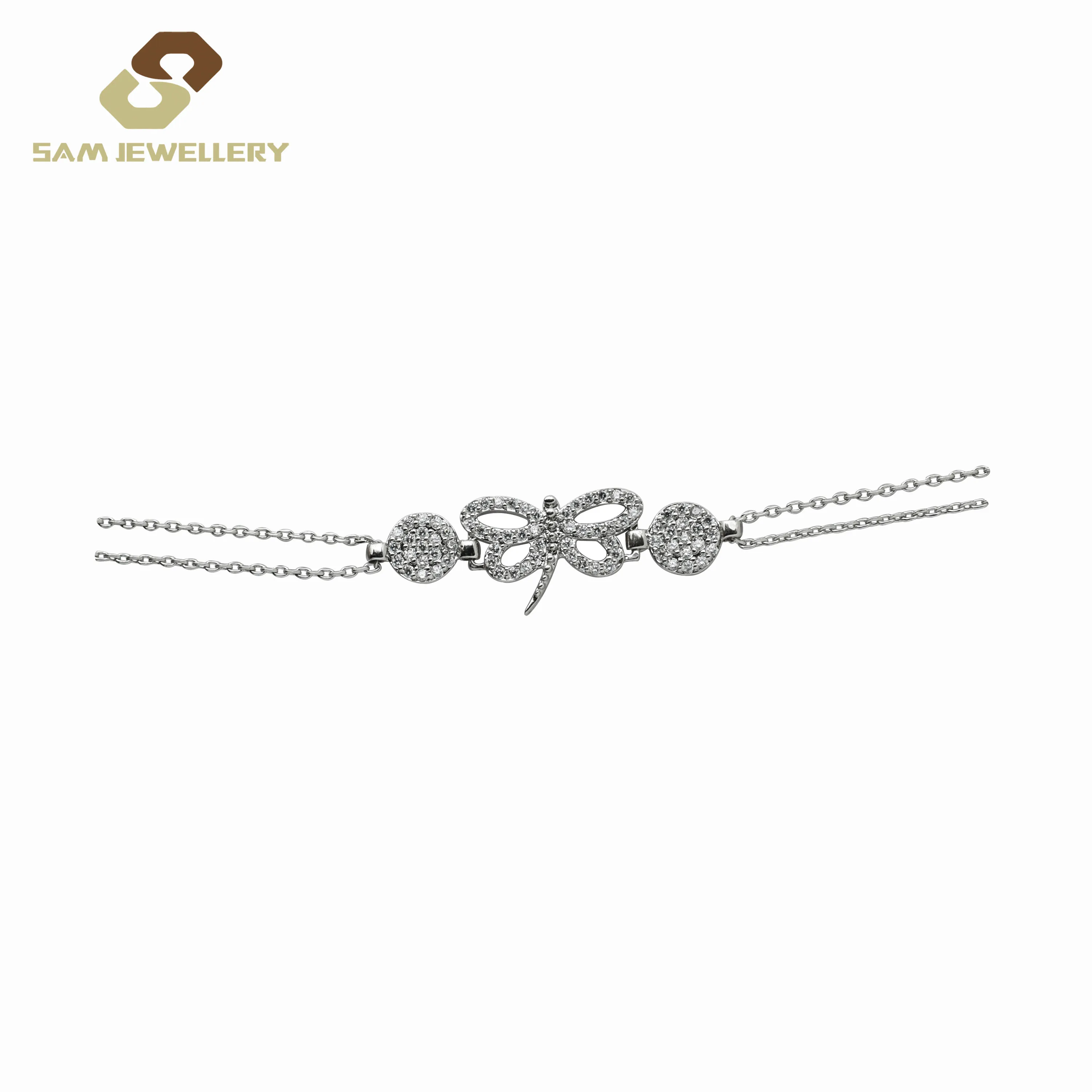 

Sterling Silver Dragonfly And Evil Eye Bracelet Charms Double Chain, White