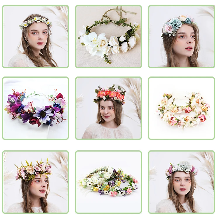 Yiwu Hera factory supply handmade high quality artificial Wild Flower Headband crown hair accessories