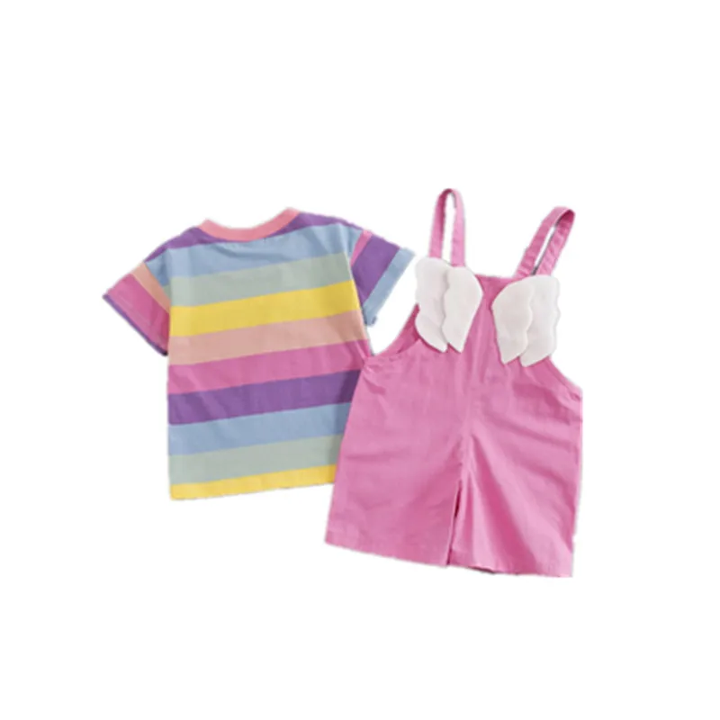 

Girl child suit 2021 new girl fashionable short-sleeved winged bib baby super western style two-piece summer dress, White, beige, rose red