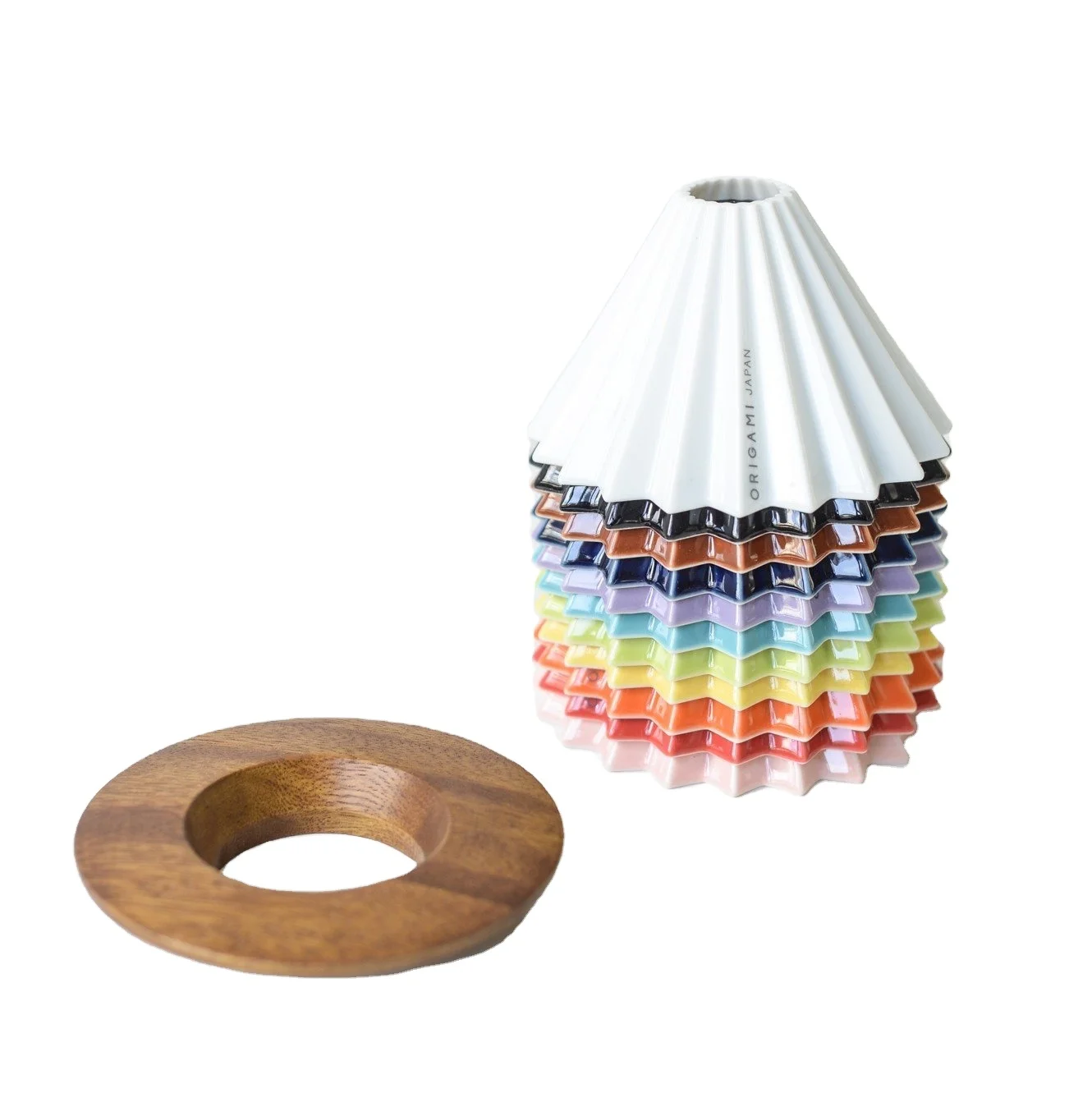 

Cone Shape Ceramic Origami Coffee Dripper with Wooden Holder