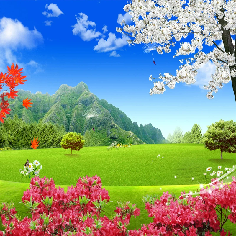 Custom Mural Wallpaper For Walls 3d Nature Landscape Green Grassland