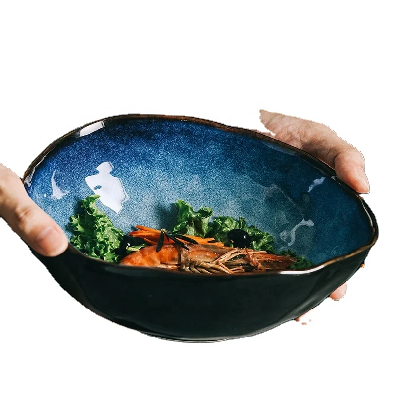 

Creative Japanese ceramic tableware household special restaurant irregular noodle bowl soup bowl fish dish sushi plate sashimi, Black