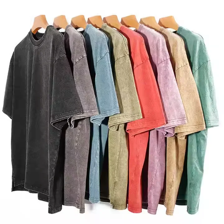 OEM Retro 100% Cotton Heavyweight Mens Oversized Tshirt Dtg Print Tee Logo T-shirt Stone Acid Washed Vintage Custom T Shirt Men