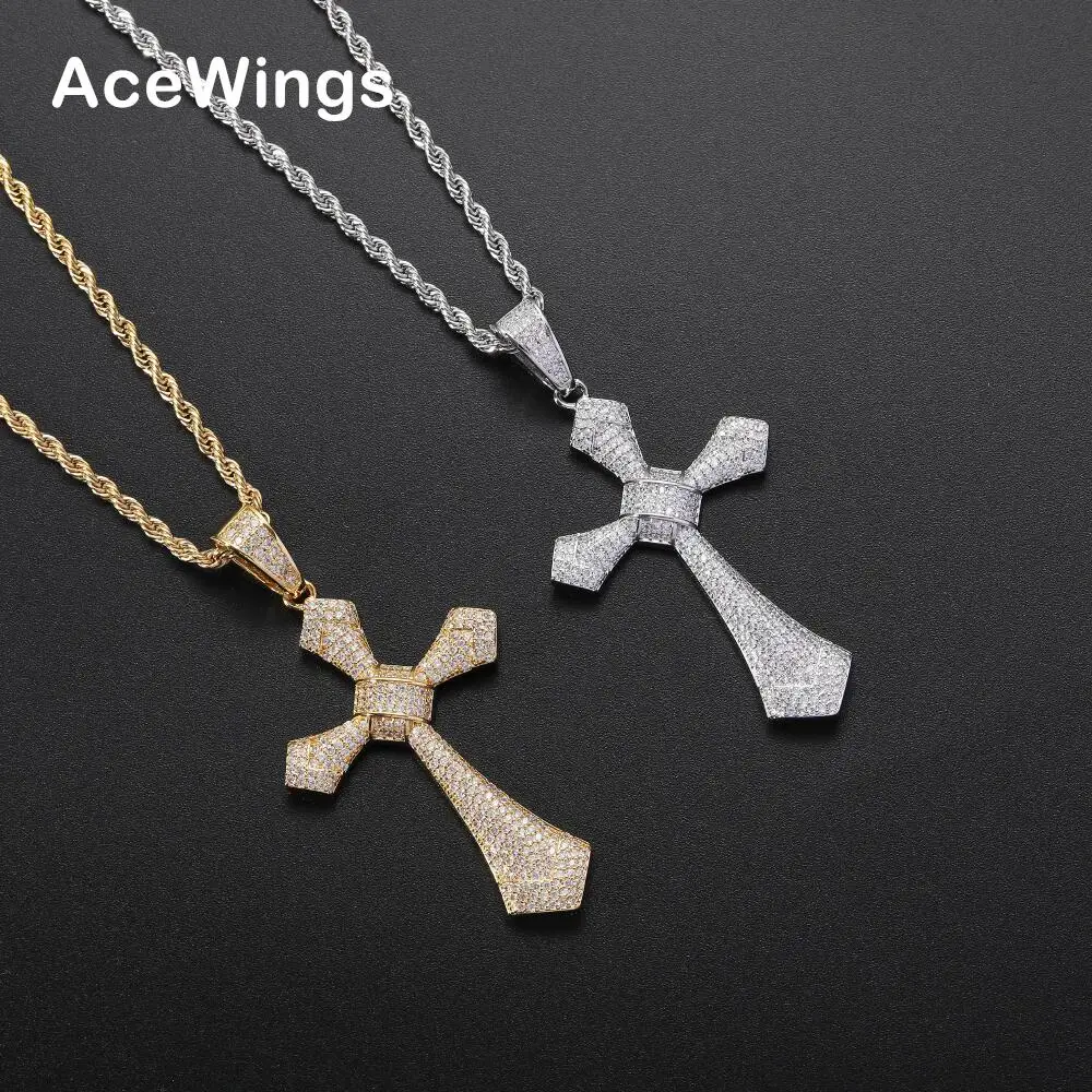 CN371 Bling Bling Cross Brass Setting CZ Hip Hop Necklace Iced out Jewelry