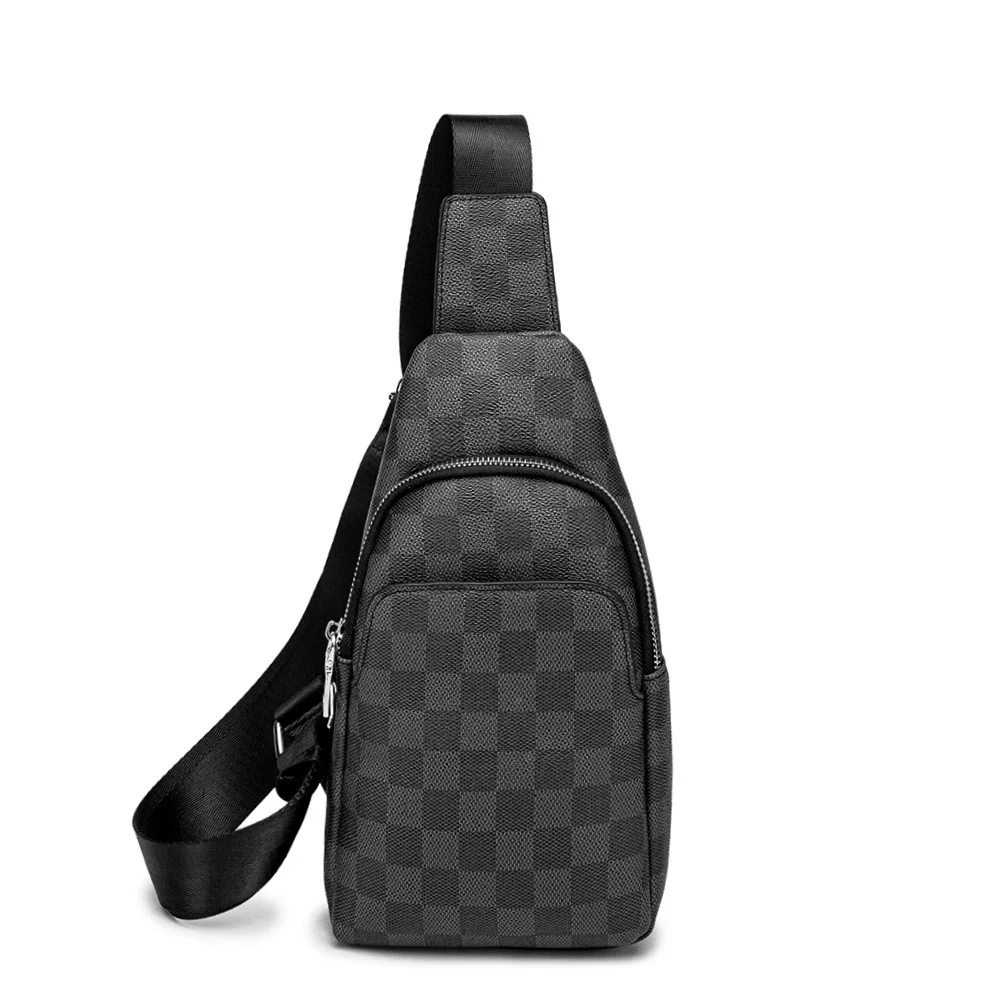 

check pattern Plaid Leather PU designer famous brands Sling Pack shoulder Crossbody sling Bag for men, Black