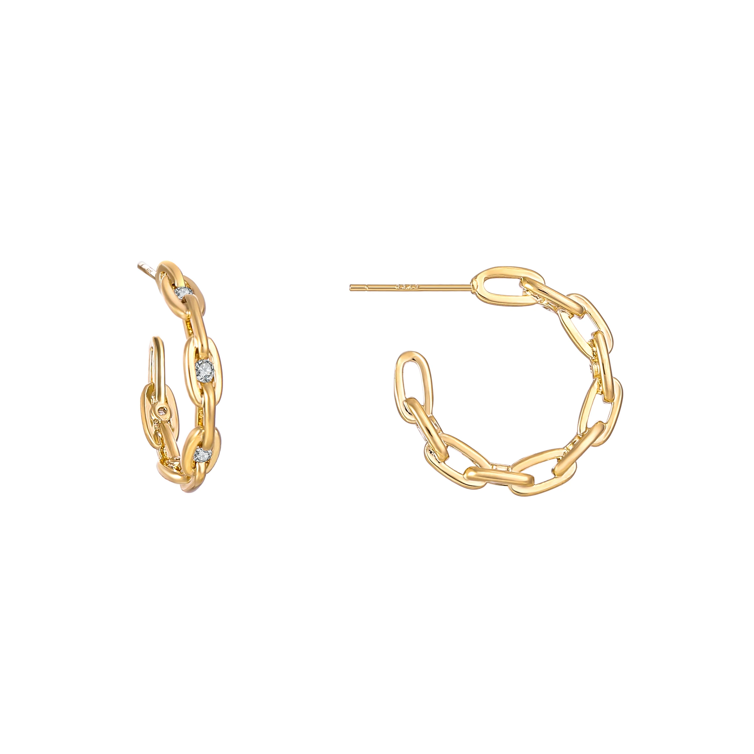 

1Fashion Minimalist Hoop Earrings 18k Gold Plated Micro Inlaid Zircon Link Chain Earring