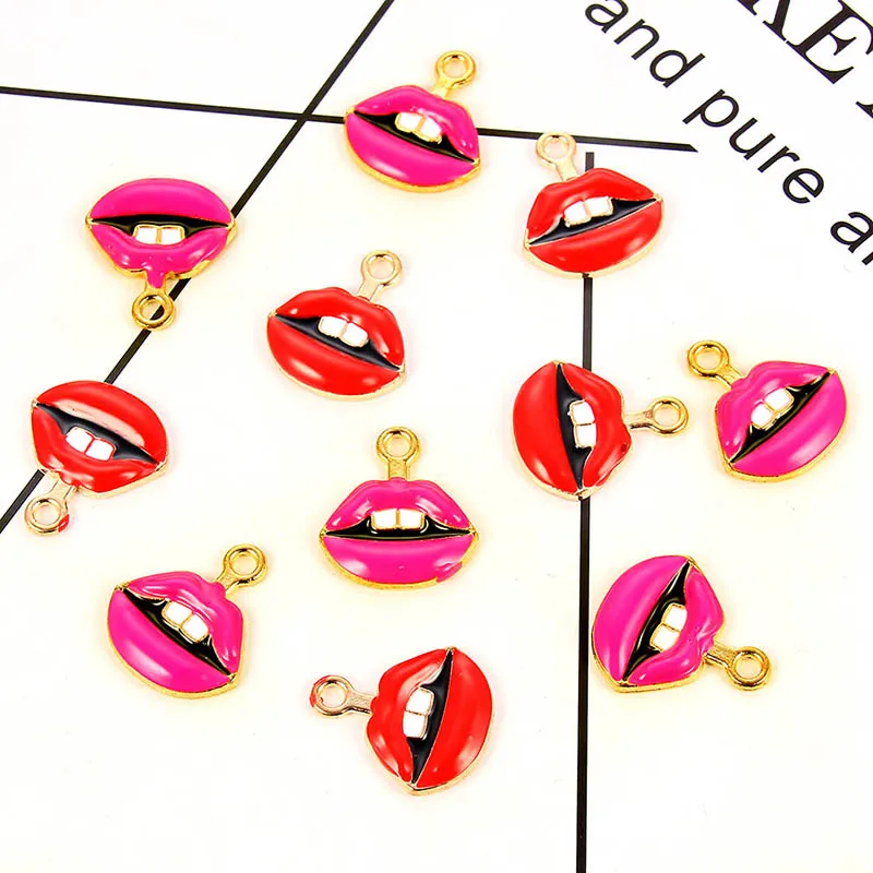 

Wholesale lovely red toothy lip drop oil alloy pendant accessories DIY bracelet necklace jewelry