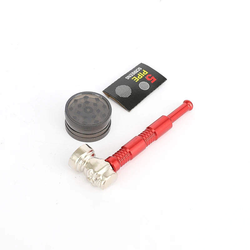 

Cheap Price Smoking Pipes with Plastic Herb Grinder Portable Smoking Pipe Set, As shown