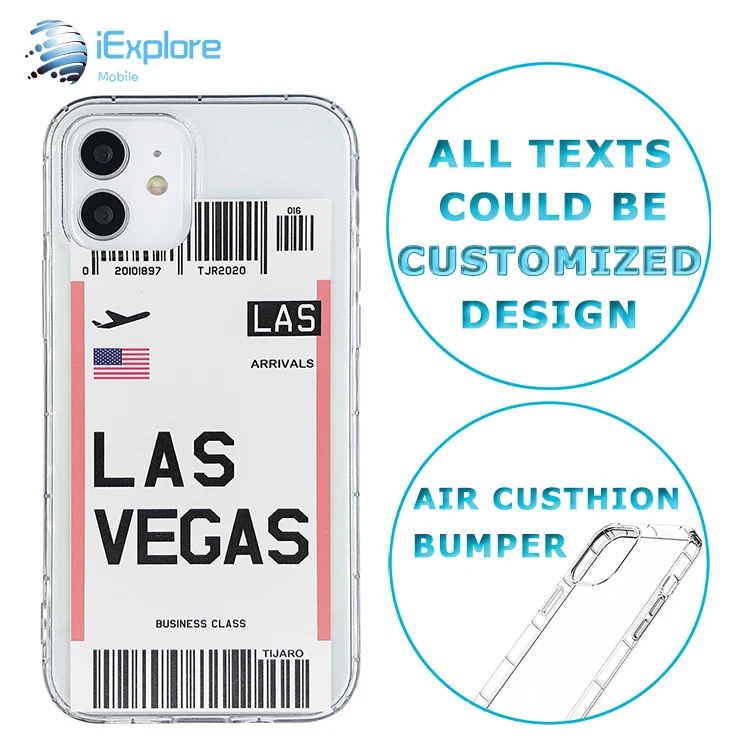

iExplore custom air ticket London Paris LA Moscow phone cover air cushion shockproof TPU phone case for iPhone 12 pro max